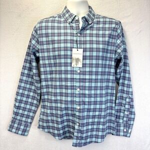 NWT Savannah Tencel Blend Button Up Shirt Mens Small Blue Pink Plaid Long Sleeve